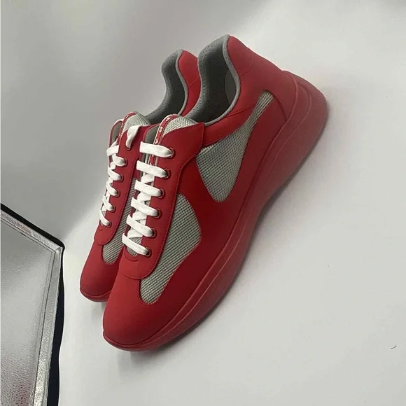 Prada Men's Red and White Sneakers - Picture 3 of 7